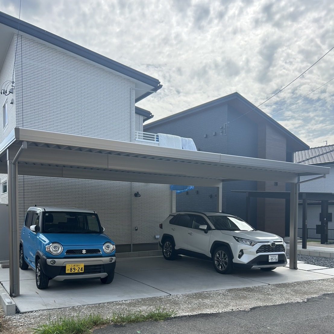 カーポート施工　施工事例　外構工事　カーポート3台用