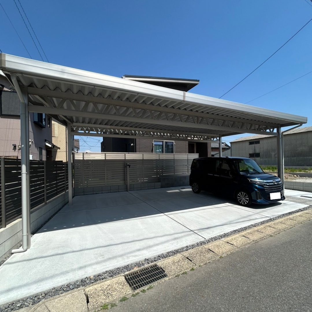 施工事例　カーポート　外構工事　エクステリア工事　土間コンクリート　目隠しフェンス　外構工事　エクステリア工事
